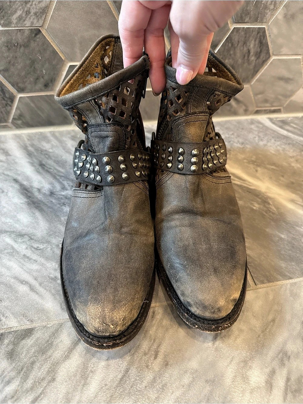BASKE Studded Cutout Ankle Boots in Brown